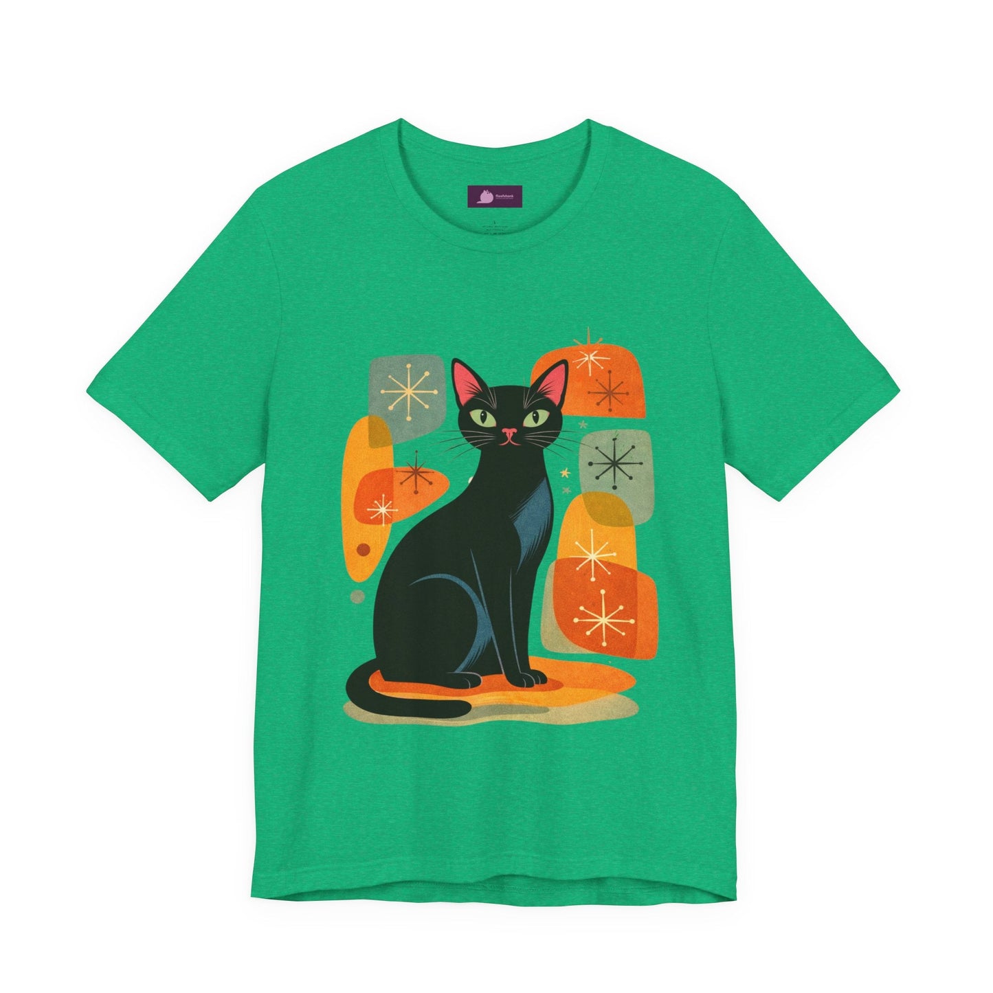 Retro Mid - Century Modern Black Cat T-Shirt - FloofChonk