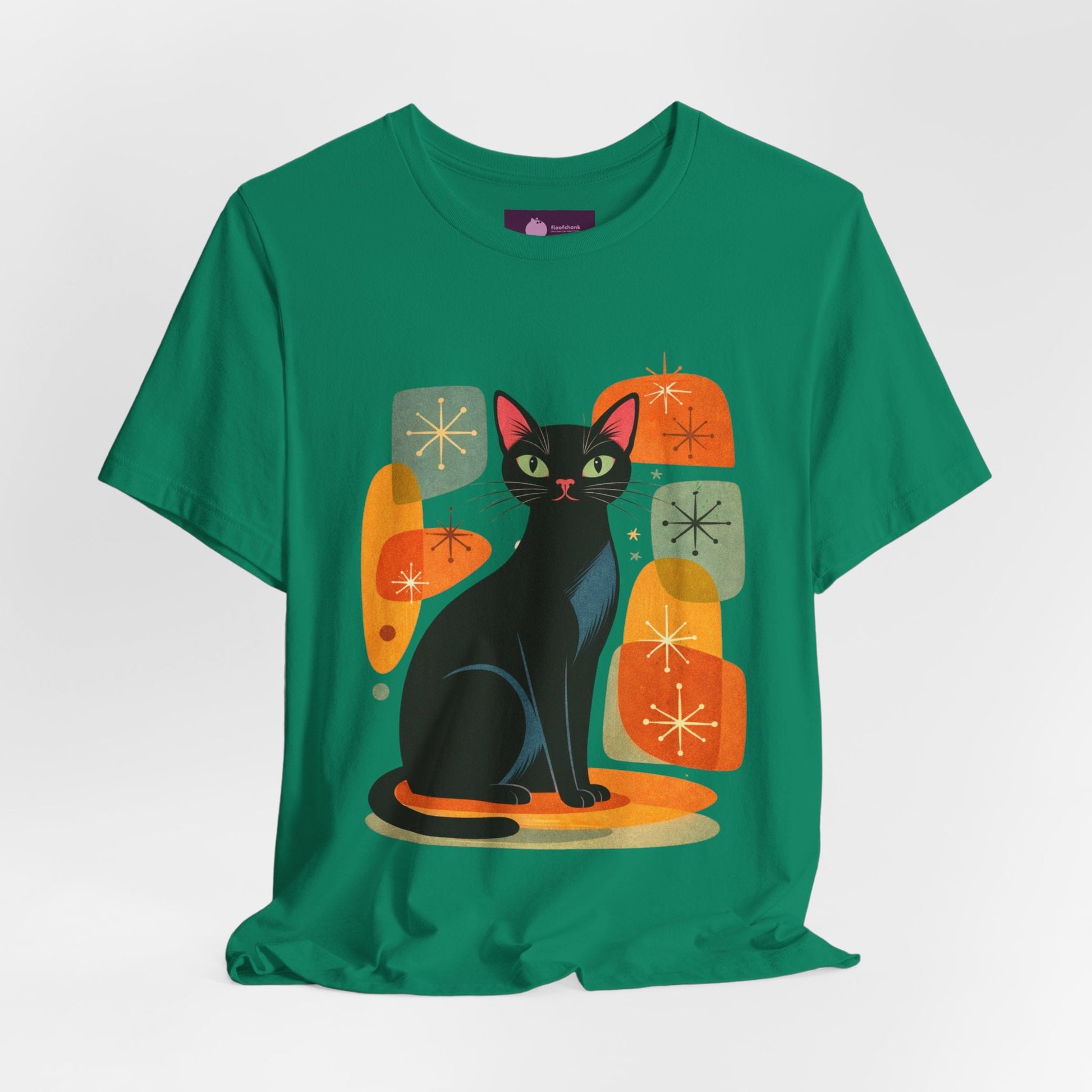 Retro Mid - Century Modern Black Cat T-Shirt - FloofChonk
