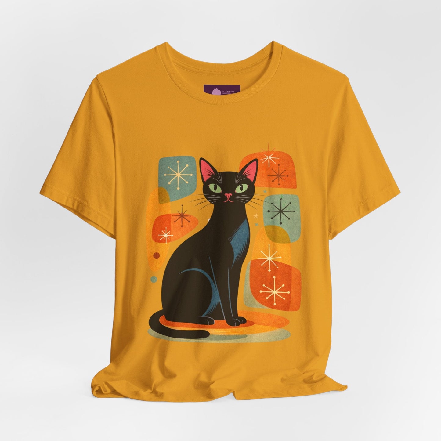 Retro Mid - Century Modern Black Cat T-Shirt - FloofChonk