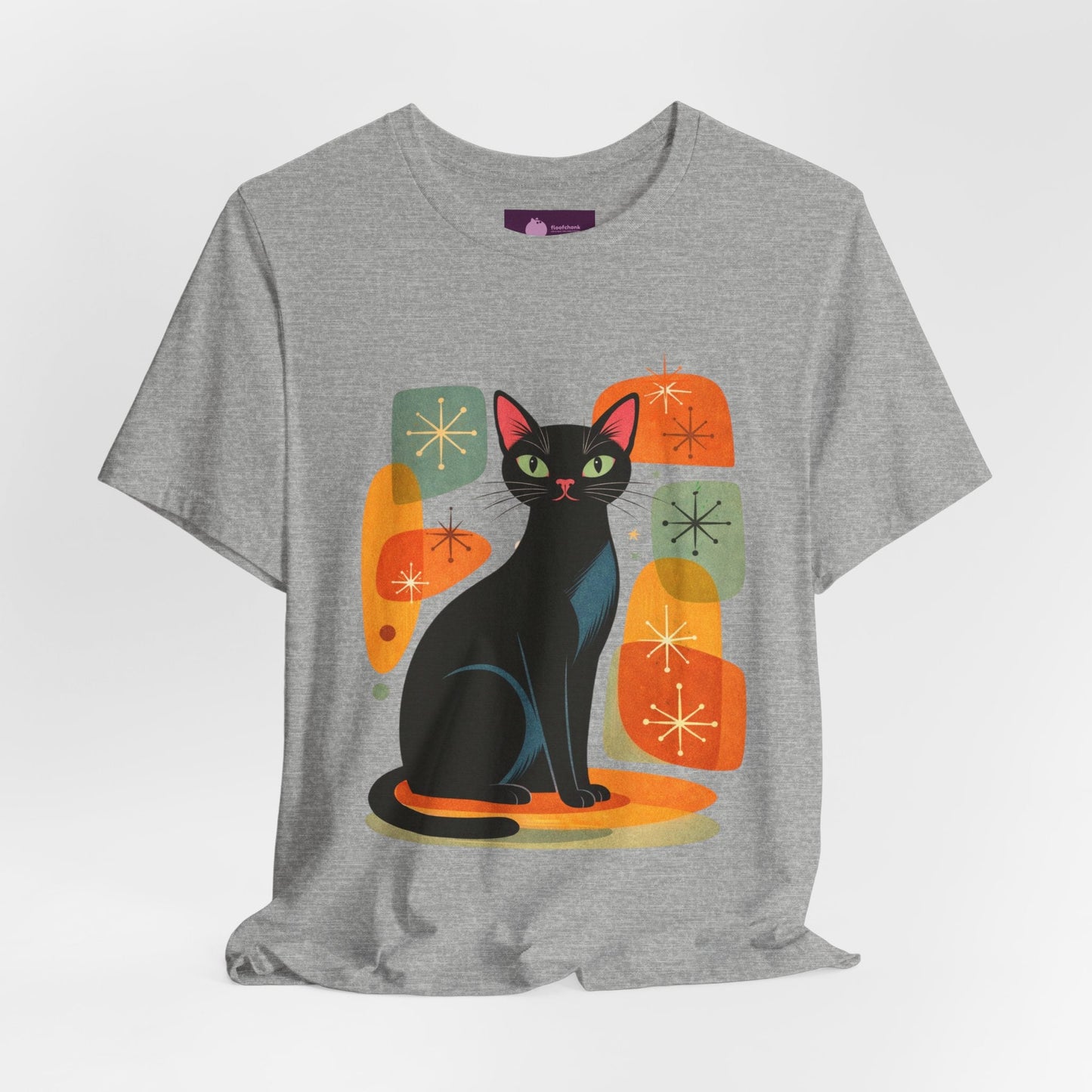 Retro Mid - Century Modern Black Cat T-Shirt - FloofChonk