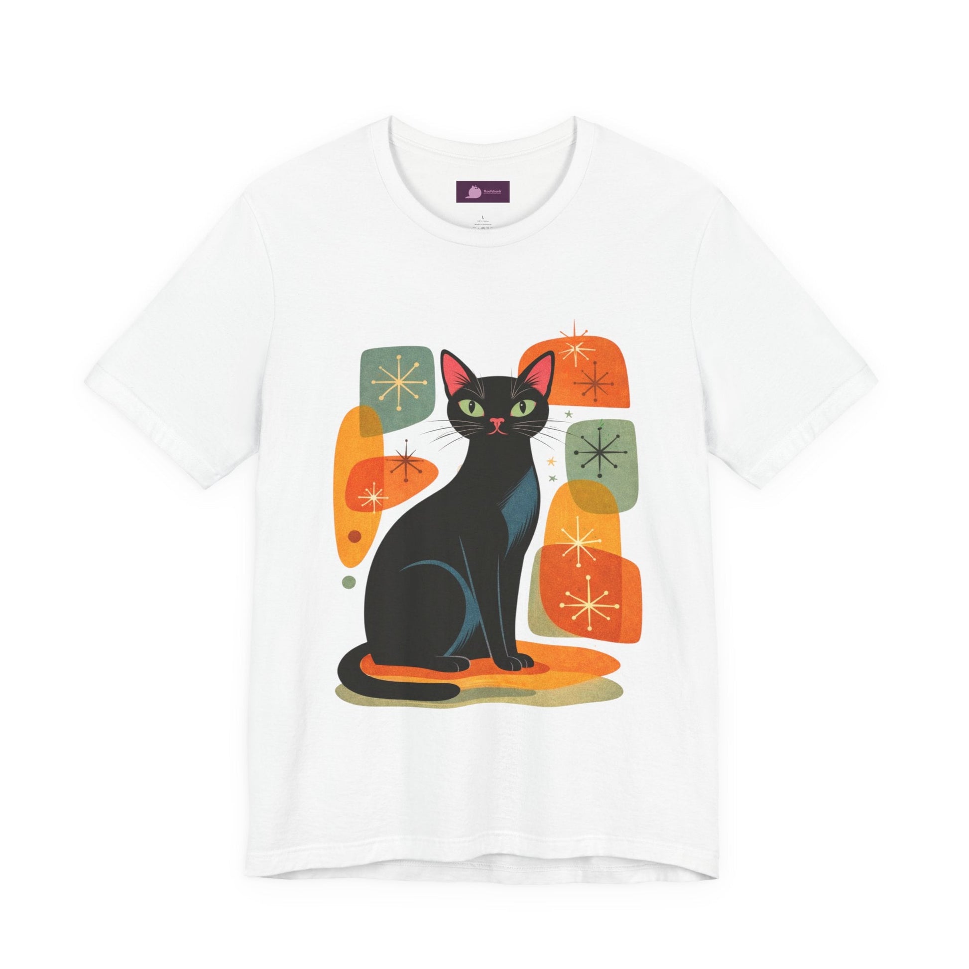 Retro Mid - Century Modern Black Cat T-Shirt - FloofChonk