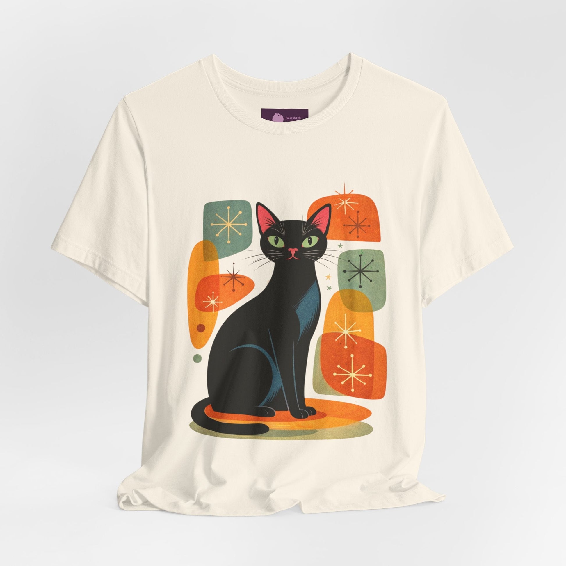 Retro Mid - Century Modern Black Cat T-Shirt - FloofChonk