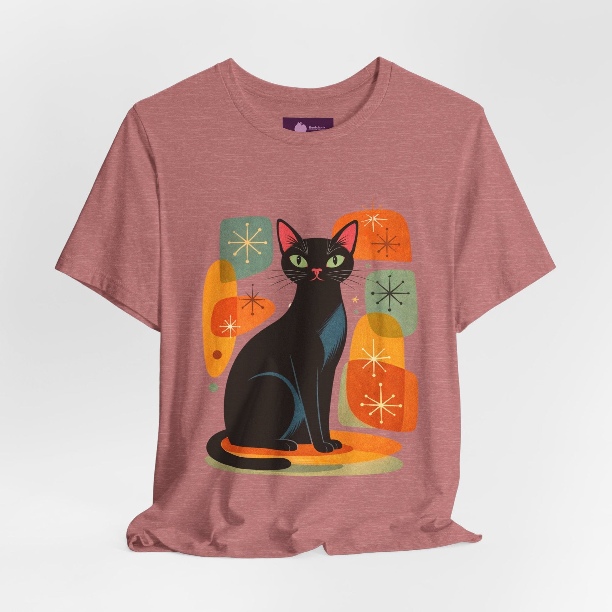 Retro Mid - Century Modern Black Cat T-Shirt - FloofChonk