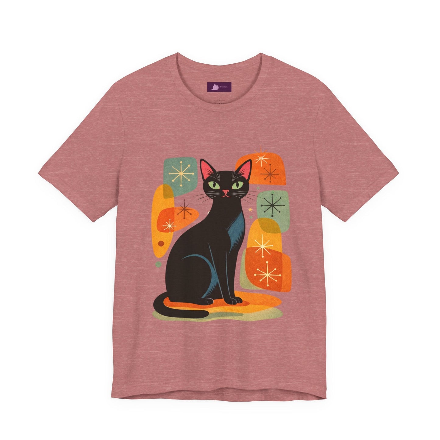 Retro Mid - Century Modern Black Cat T-Shirt - FloofChonk