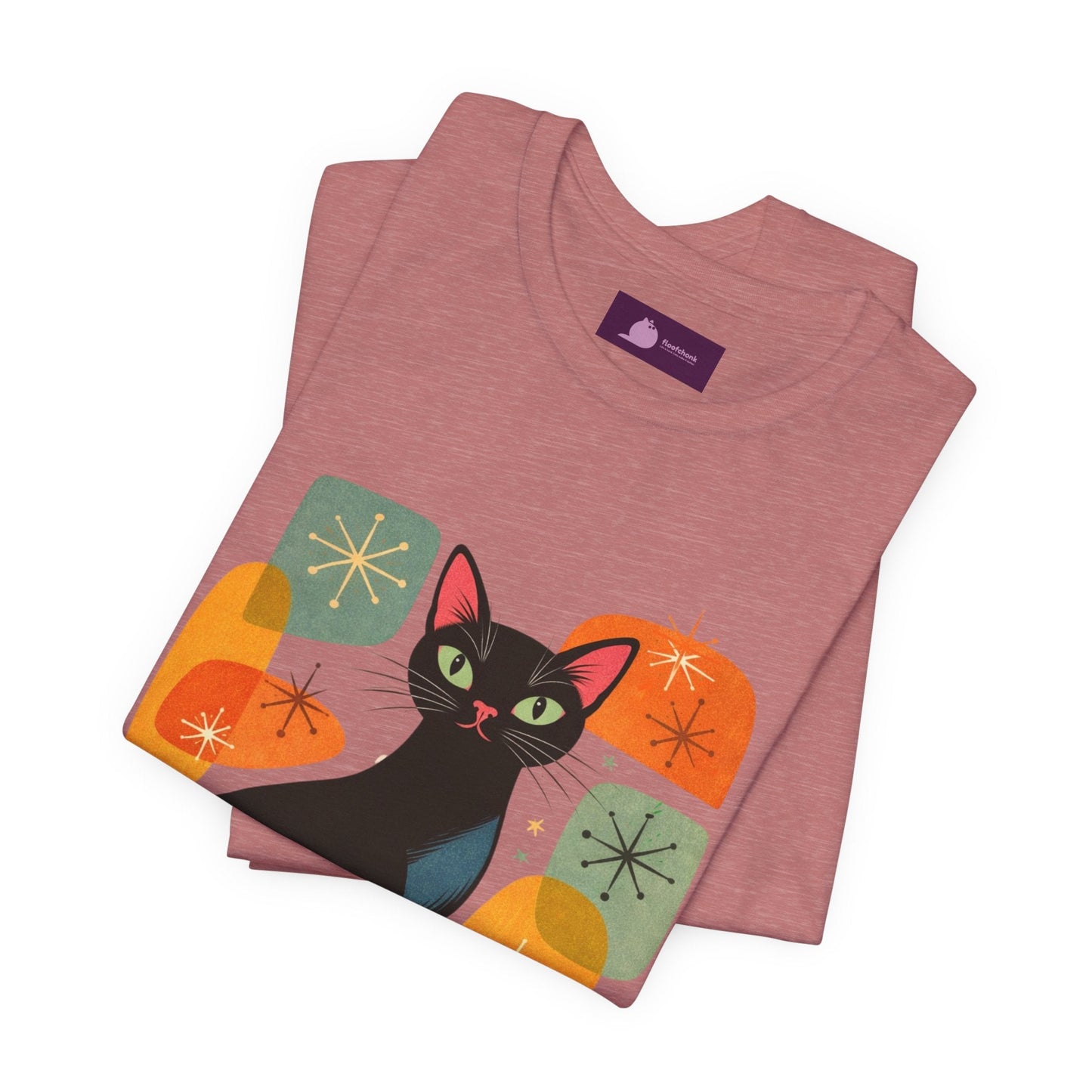Retro Mid - Century Modern Black Cat T-Shirt - FloofChonk