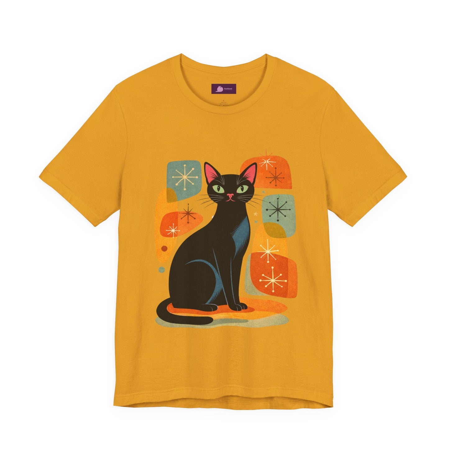 Retro Mid - Century Modern Black Cat T-Shirt - FloofChonk