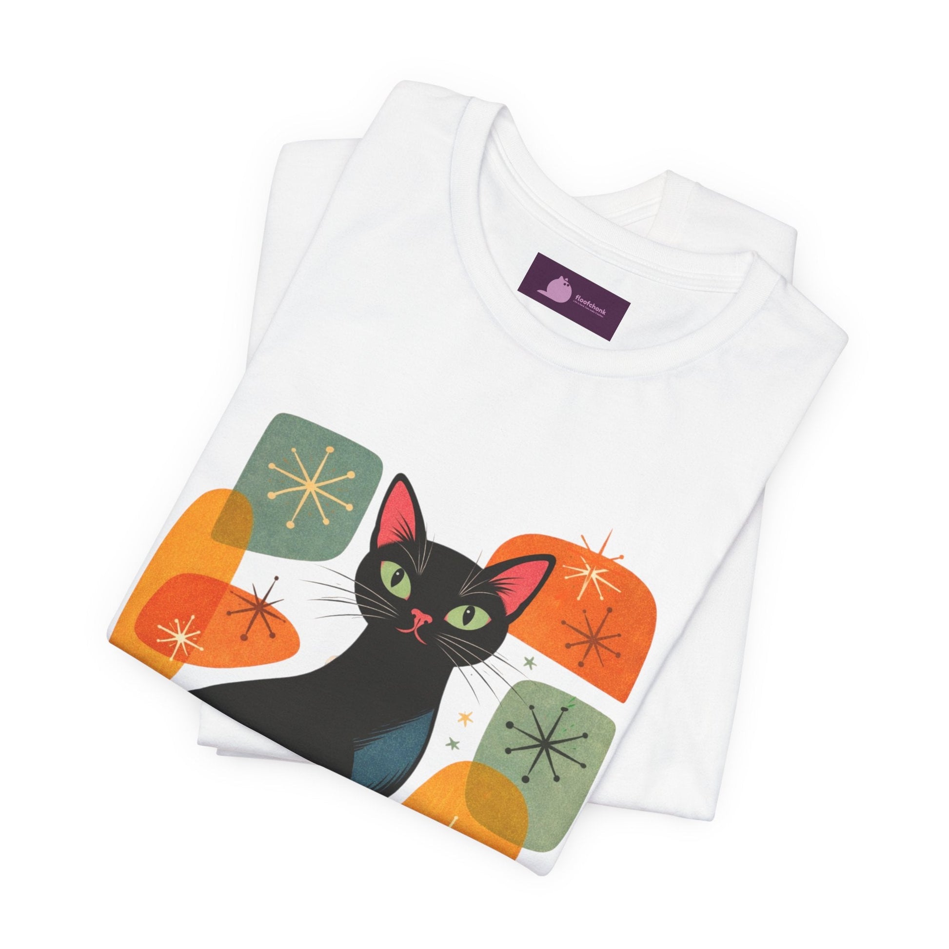 Retro Mid - Century Modern Black Cat T-Shirt - FloofChonk