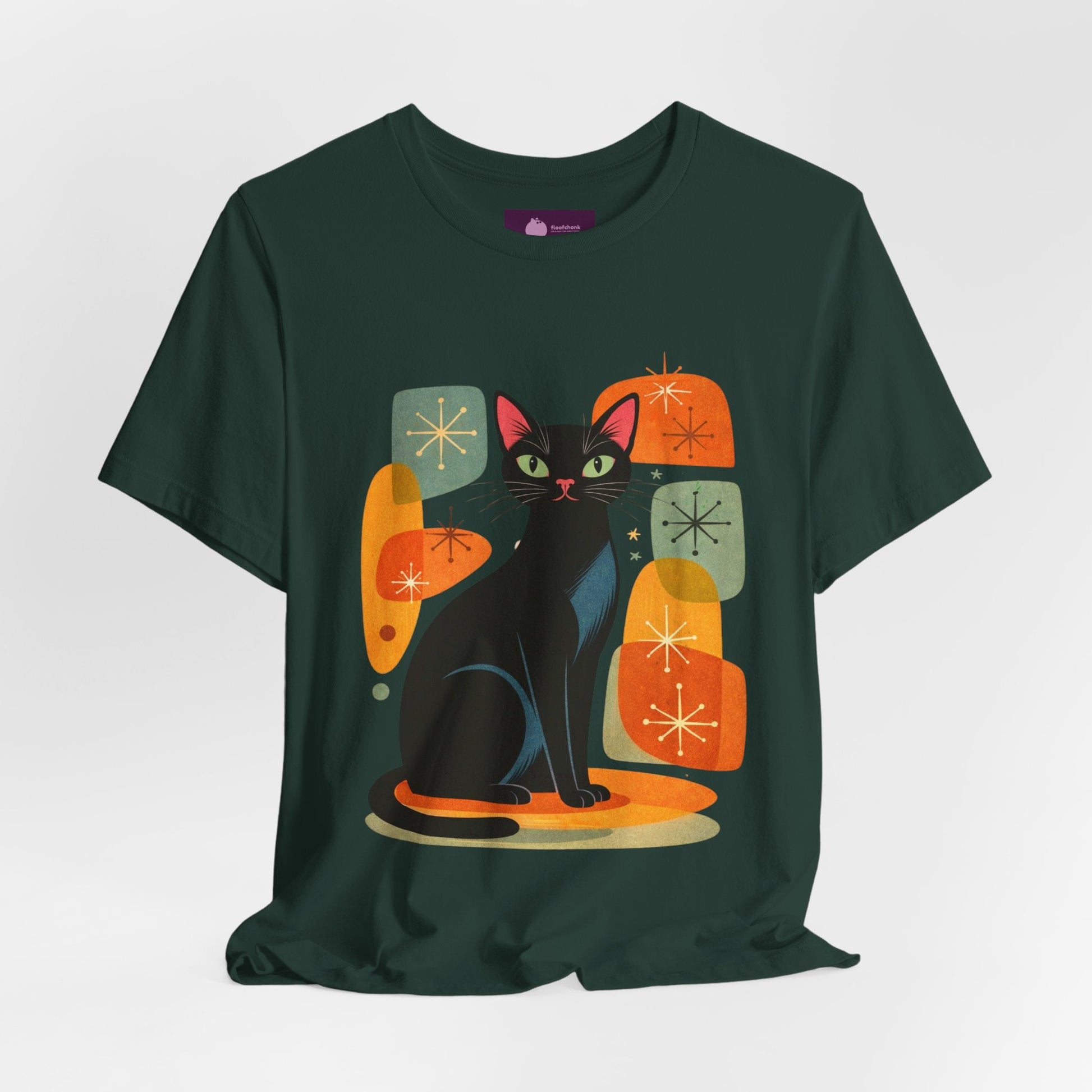Retro Mid - Century Modern Black Cat T-Shirt - FloofChonk