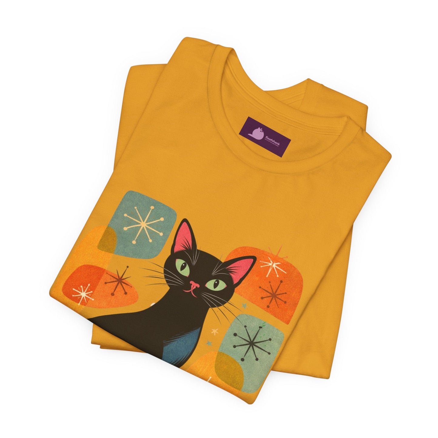 Retro Mid - Century Modern Black Cat T-Shirt - FloofChonk