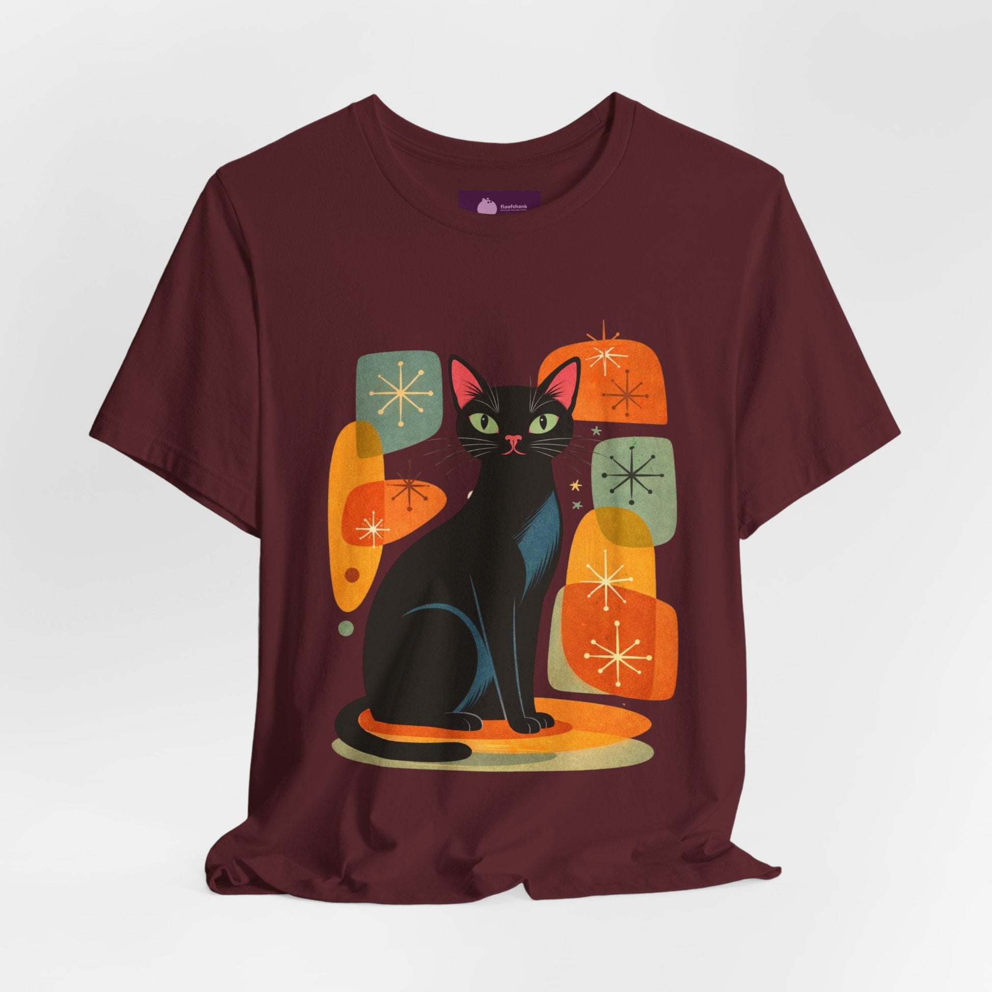 Retro Mid - Century Modern Black Cat T-Shirt - FloofChonk