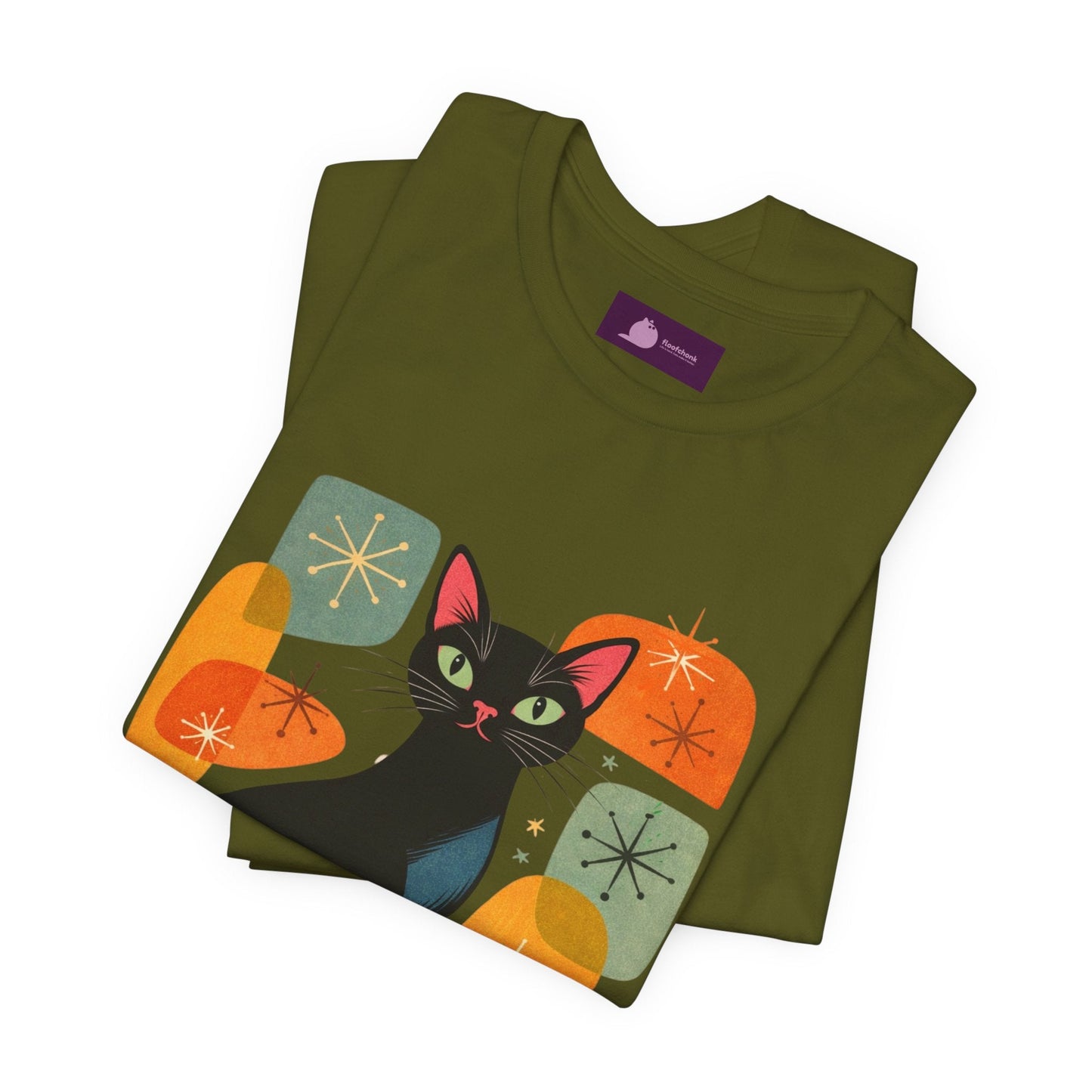 Retro Mid - Century Modern Black Cat T-Shirt - FloofChonk