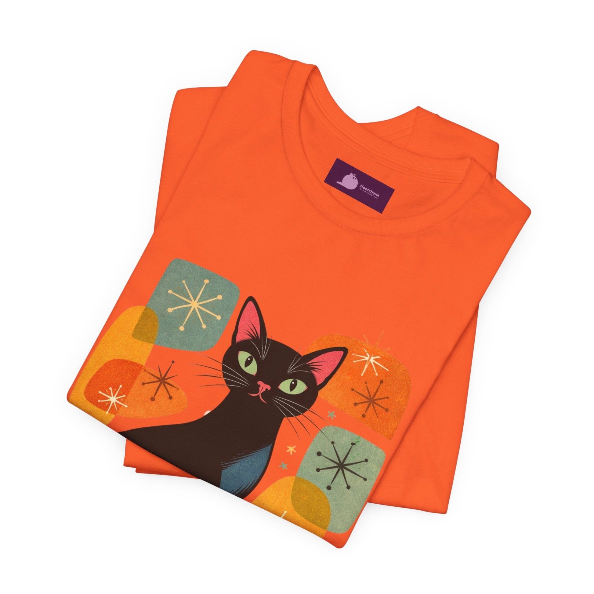 Retro Mid - Century Modern Black Cat T-Shirt - FloofChonk