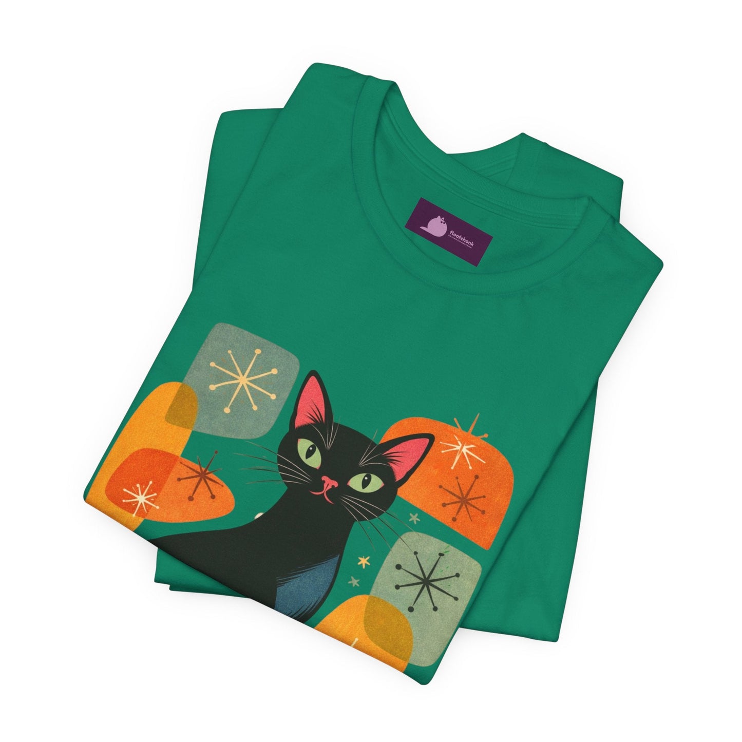 Retro Mid - Century Modern Black Cat T-Shirt - FloofChonk