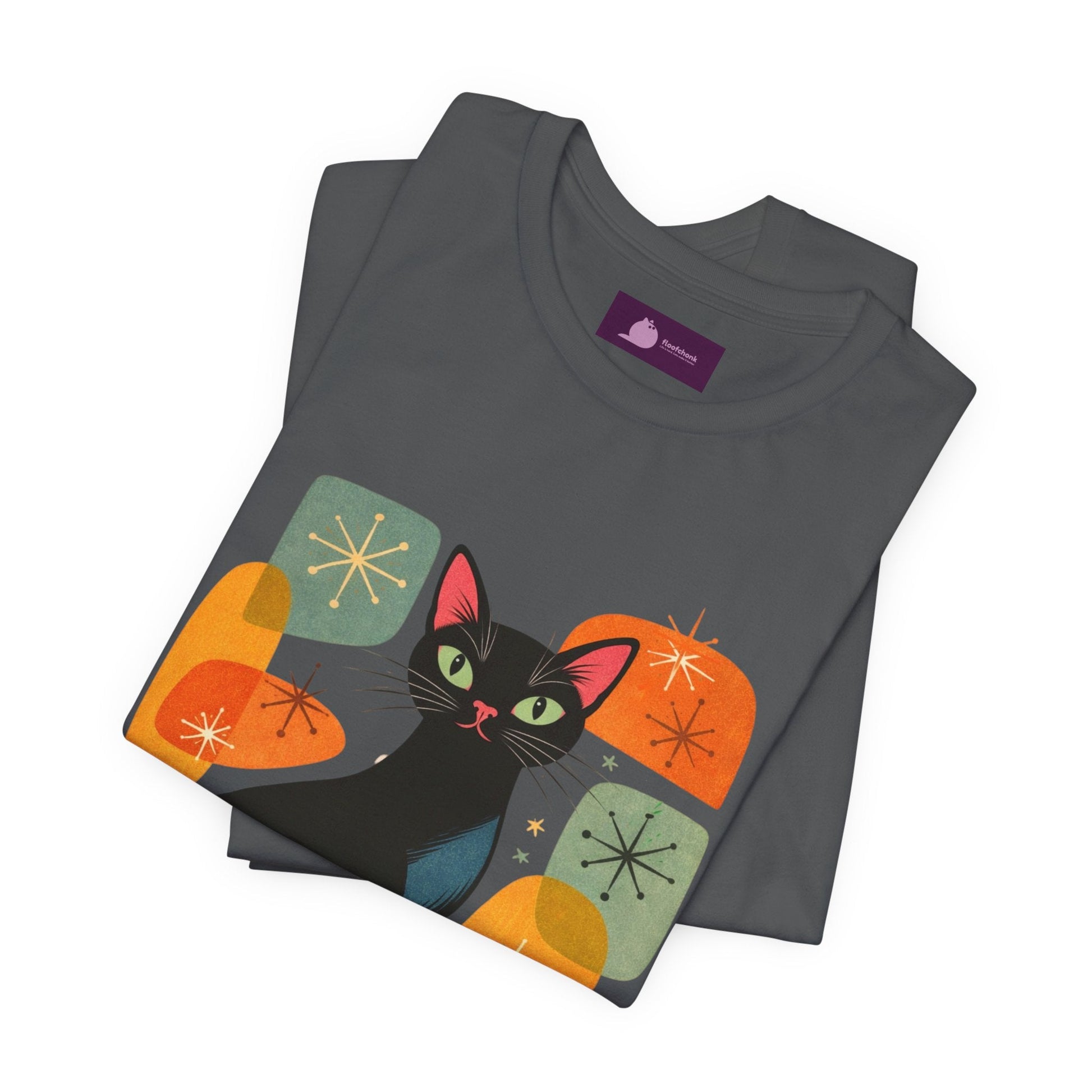Retro Mid - Century Modern Black Cat T-Shirt - FloofChonk