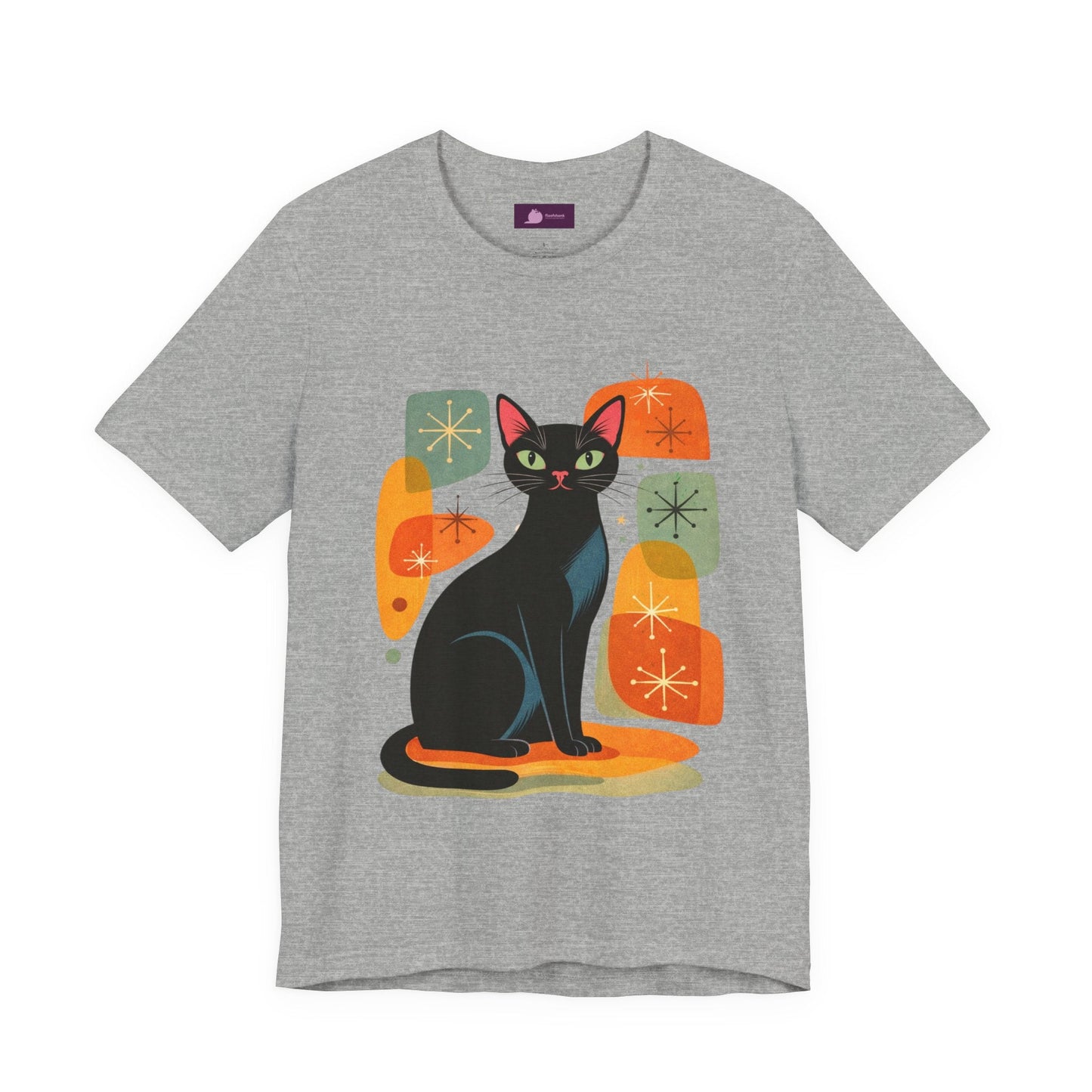 Retro Mid - Century Modern Black Cat T-Shirt - FloofChonk