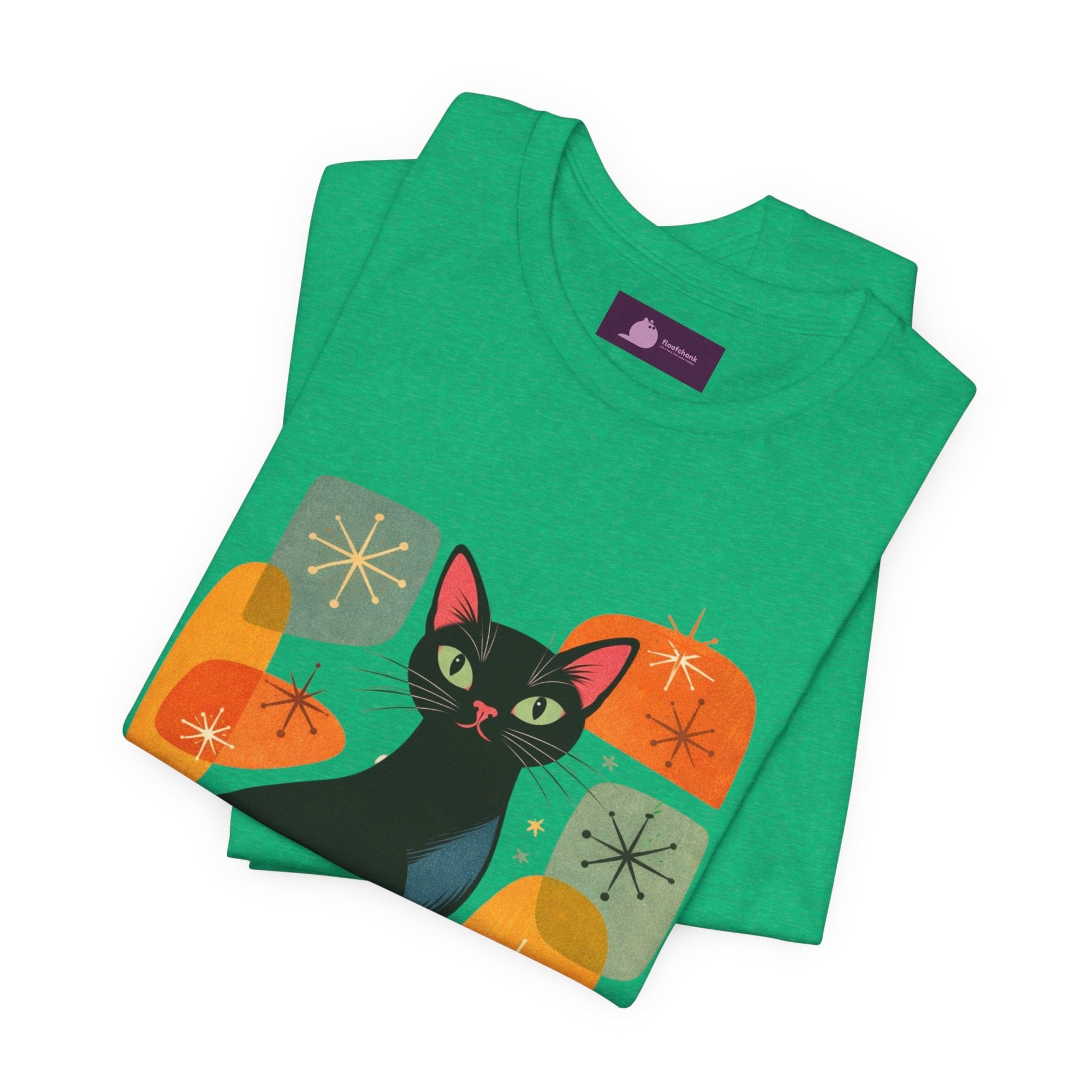 Retro Mid - Century Modern Black Cat T-Shirt - FloofChonk