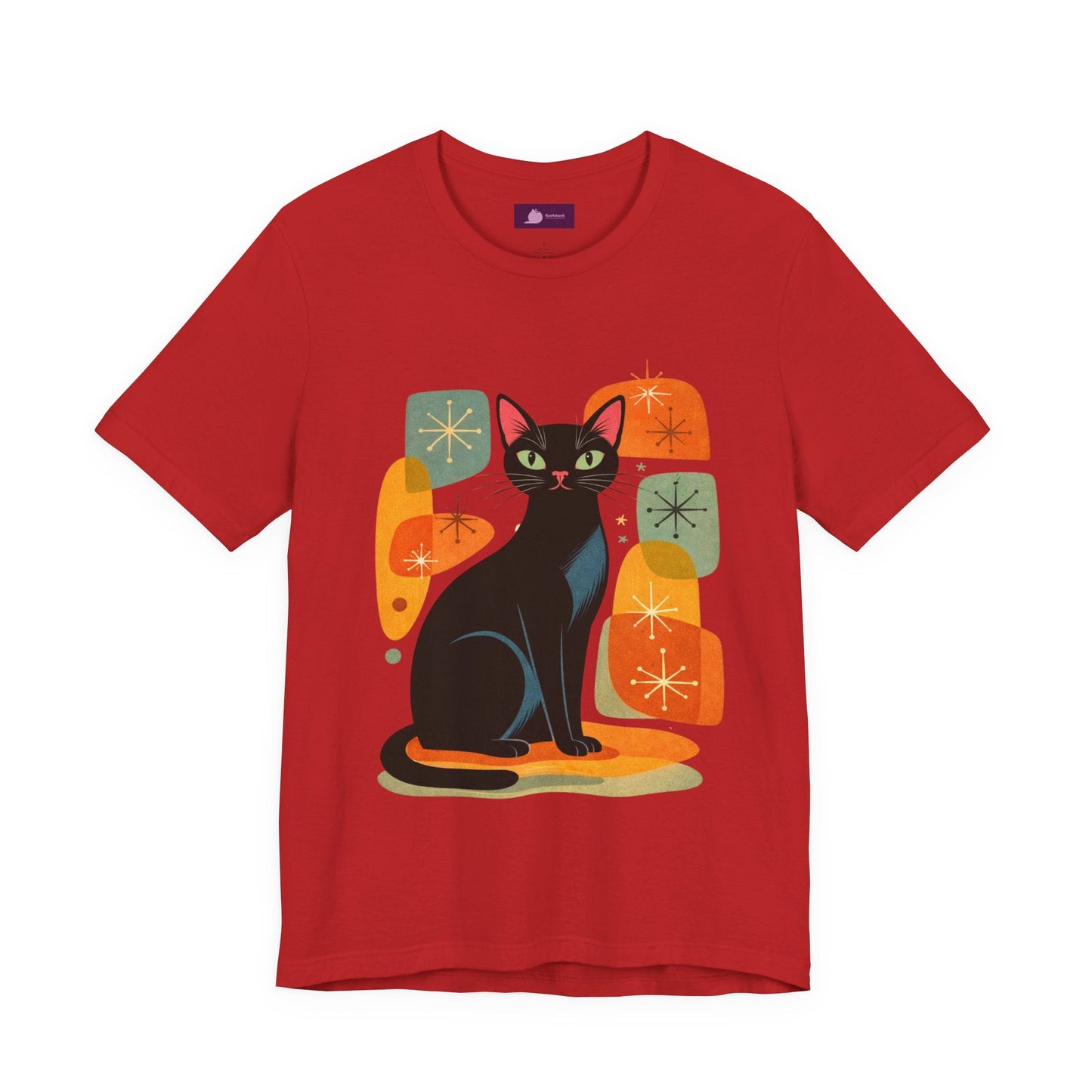 Retro Mid - Century Modern Black Cat T-Shirt - FloofChonk