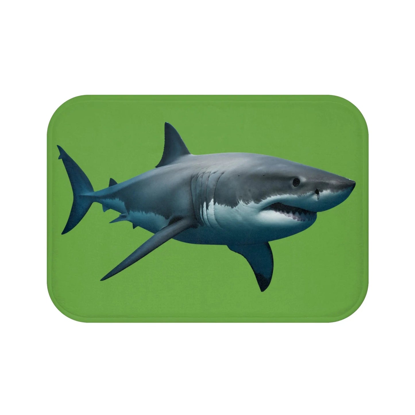 Shark Bath Mat — Realistic Great White on Green Non - Slip Bathroom Rug - FloofChonk