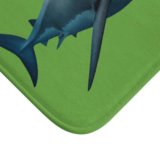 Shark Bath Mat — Realistic Great White on Green Non - Slip Bathroom Rug - FloofChonk