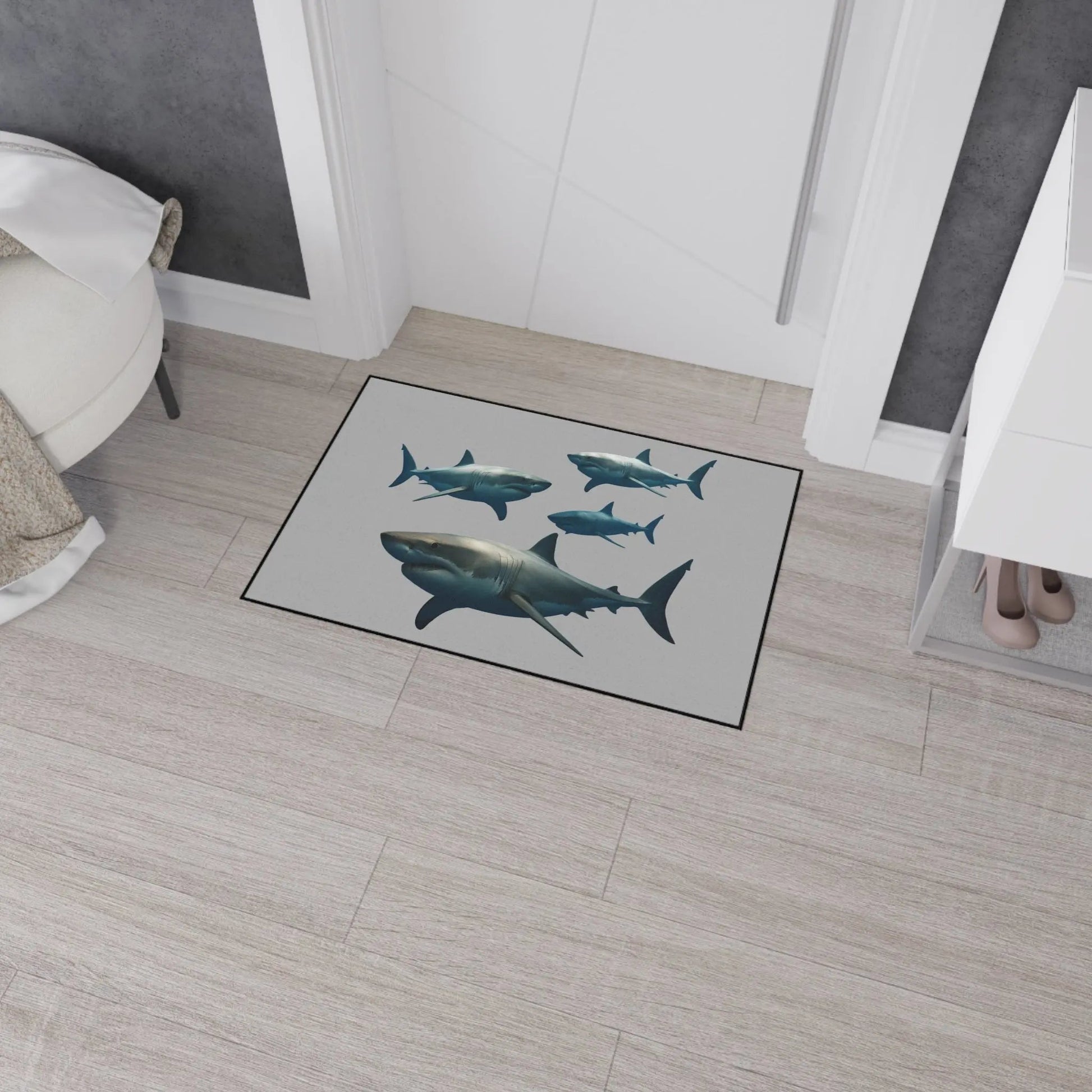 Shark School Heavy - Duty Floor Mat — Durable Ocean Shark Rug for Entryway, Garage, or Bathroom - FloofChonk