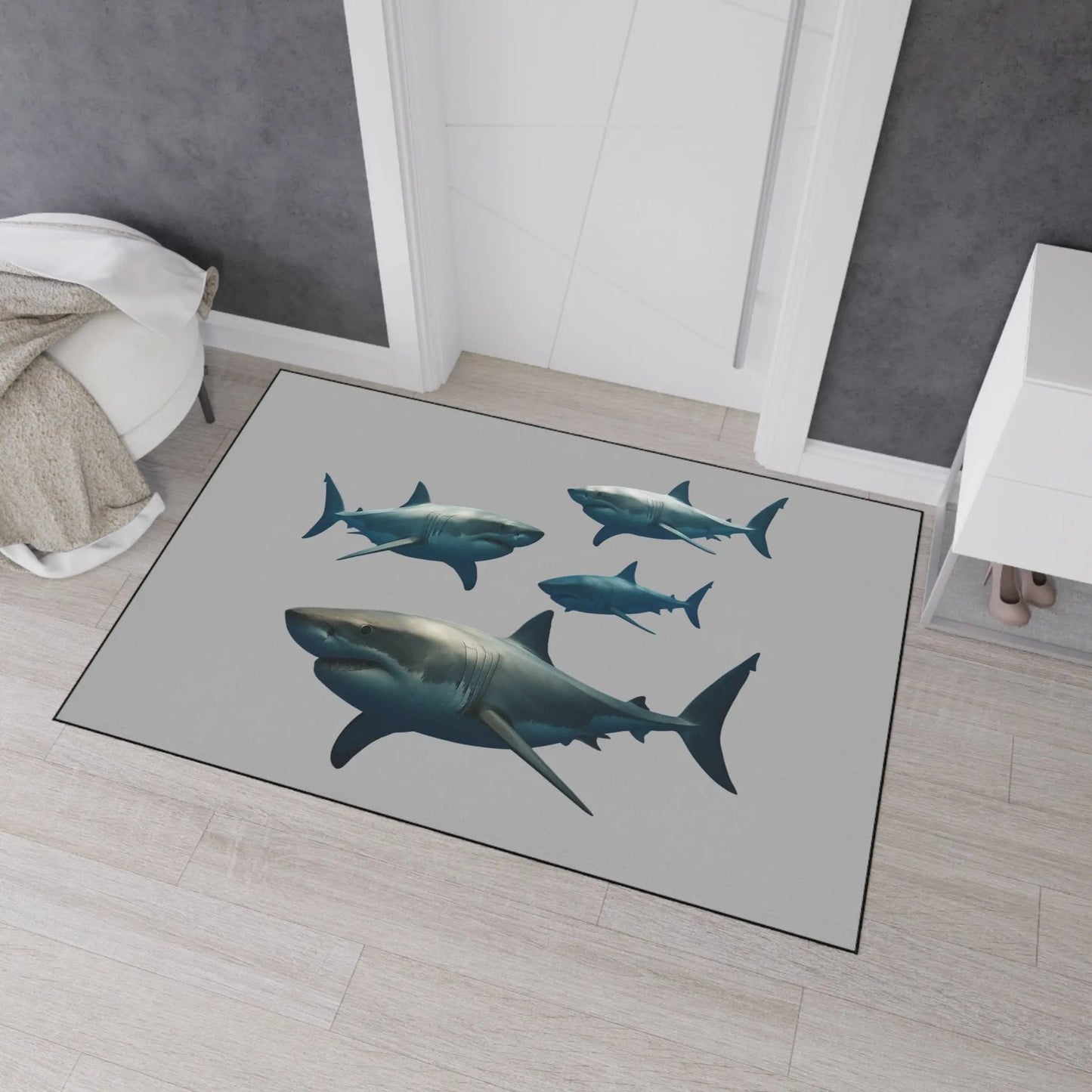 Shark School Heavy - Duty Floor Mat — Durable Ocean Shark Rug for Entryway, Garage, or Bathroom - FloofChonk
