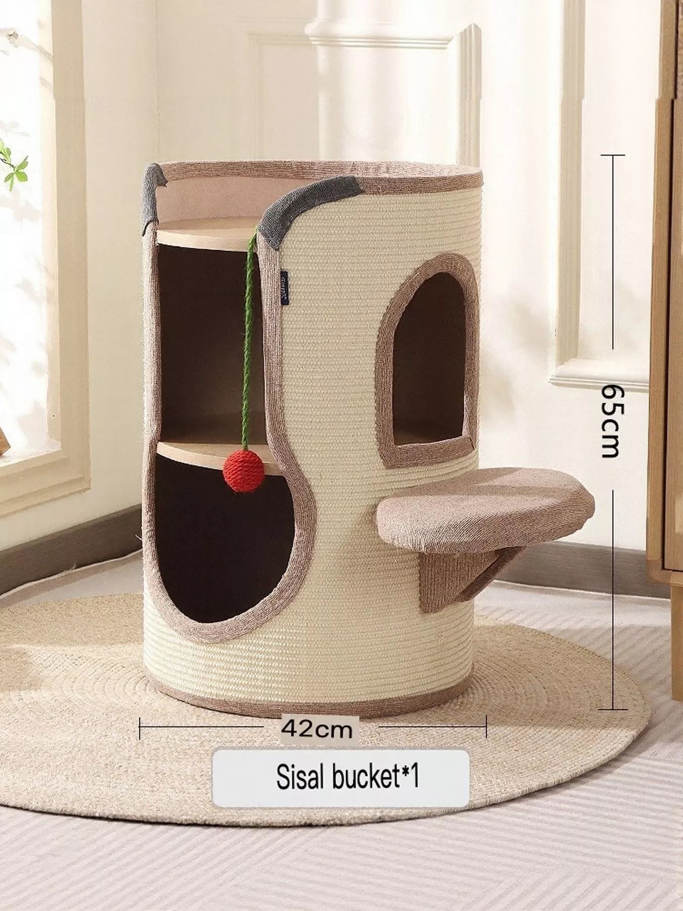 Sisal - Covered Cylinder Cat Tree Condo with Plush Perch - FloofChonk