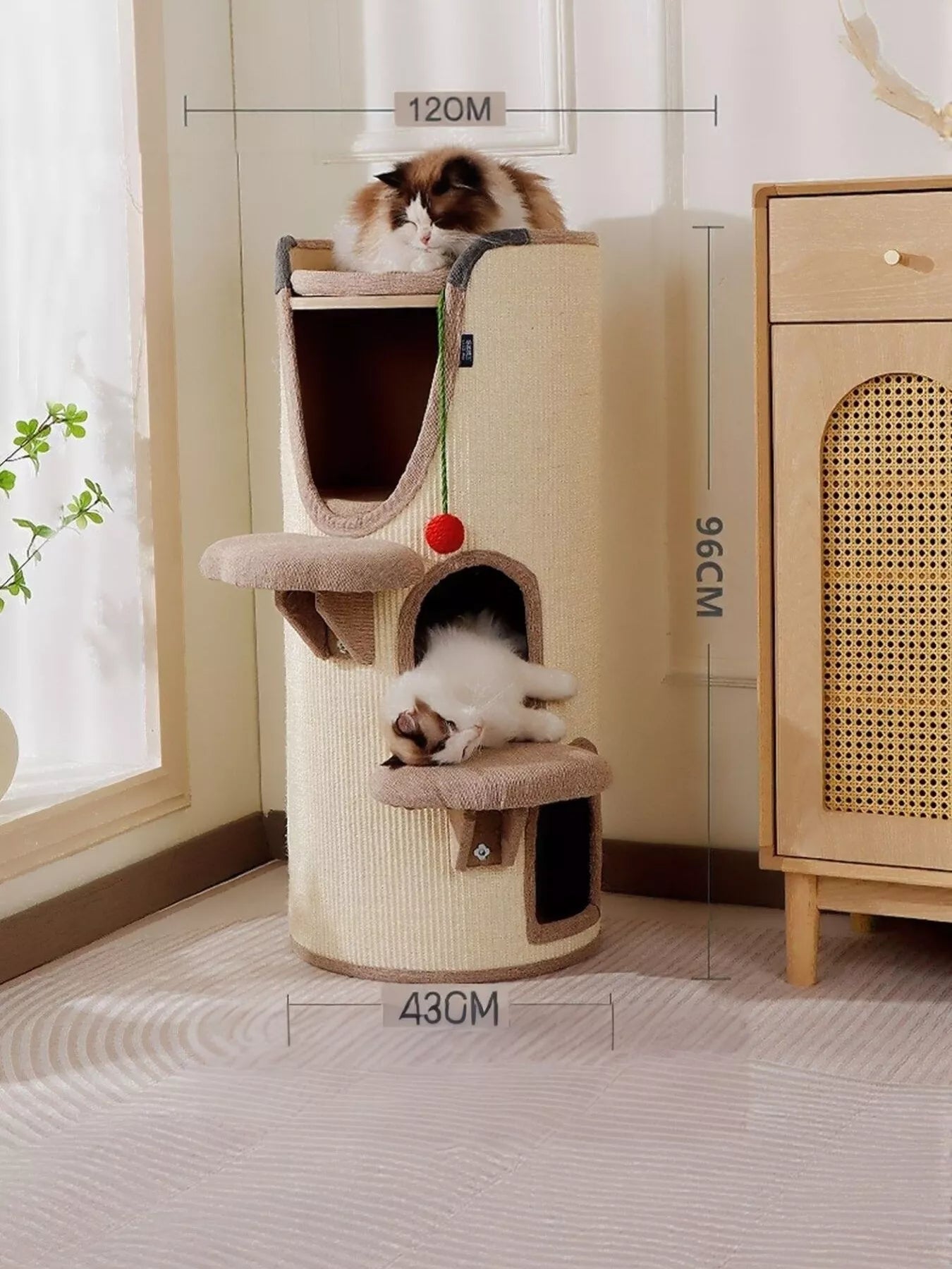 Sisal - Covered Cylinder Cat Tree Condo with Plush Perch - FloofChonk