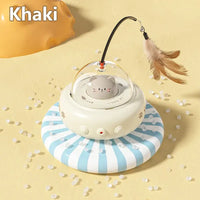 Smart UFO Cat Toy: Bell & Feather Fun - Khaki