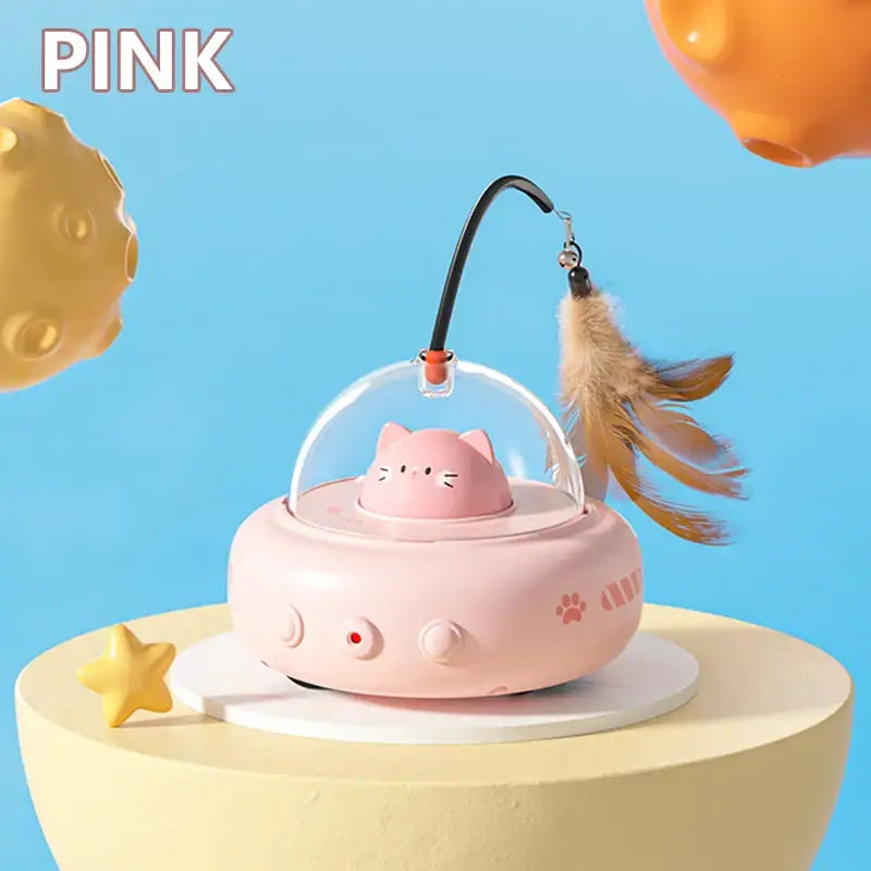 Smart UFO Cat Toy: Bell & Feather Fun - Pink