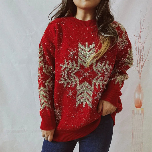 Snowflake Pattern Long Sleeve Sweater - FloofChonk