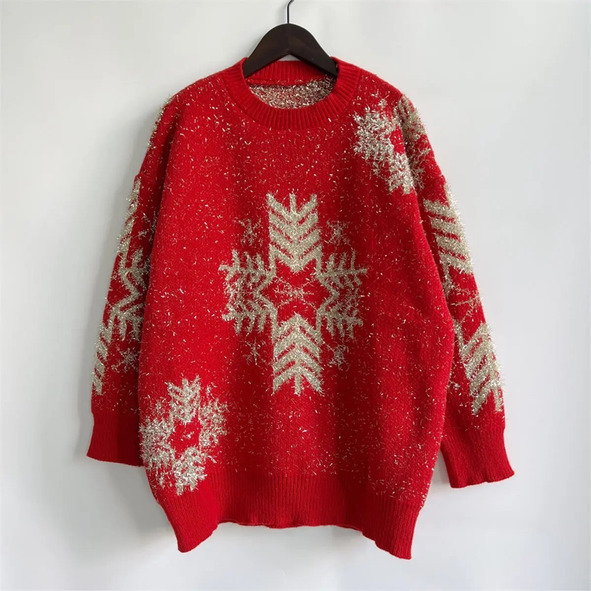 Snowflake Pattern Long Sleeve Sweater - FloofChonk