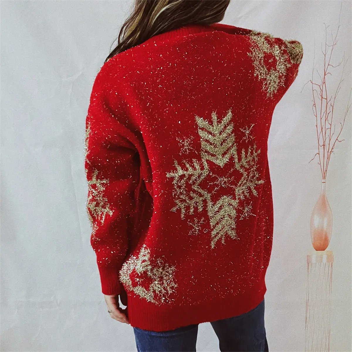 Snowflake Pattern Long Sleeve Sweater - FloofChonk