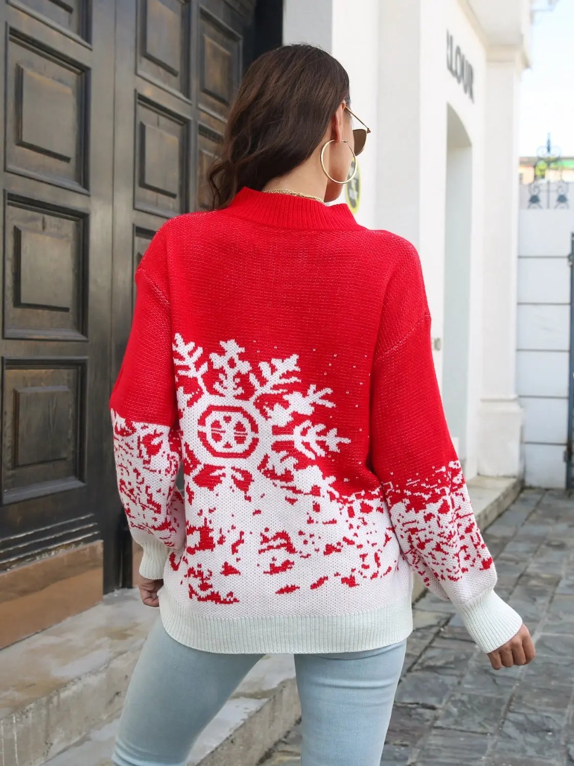 Snowflake Pattern Mock Neck Sweater - FloofChonk