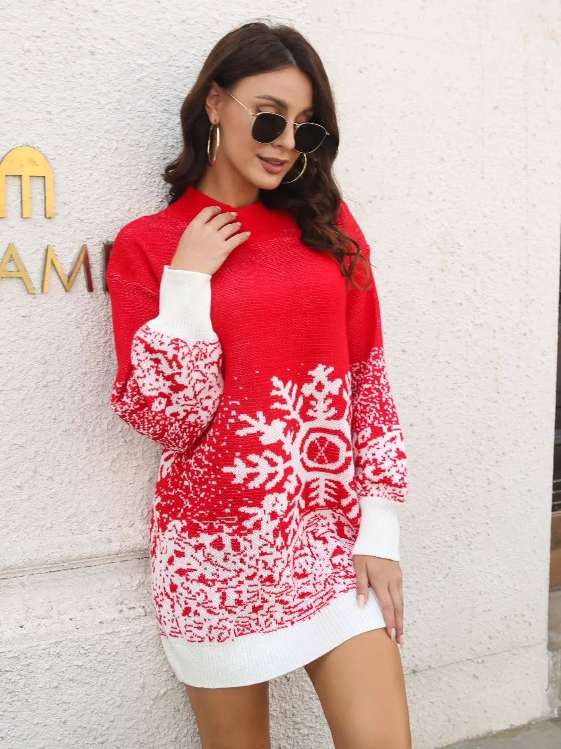 Snowflake Pattern Sweater Dress - FloofChonk