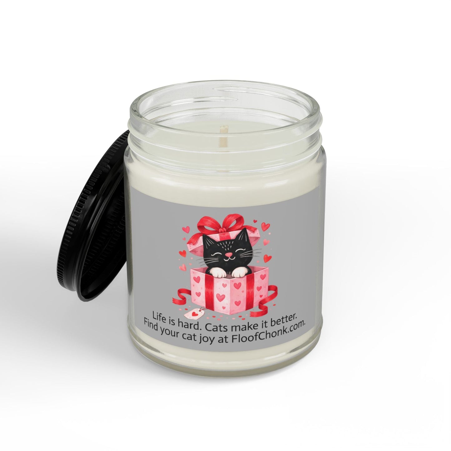 Soy Candle — 'Life is Hard, Cats Make It Better' Black - Lid Gift Candle (4 oz & 9 oz) - FloofChonk