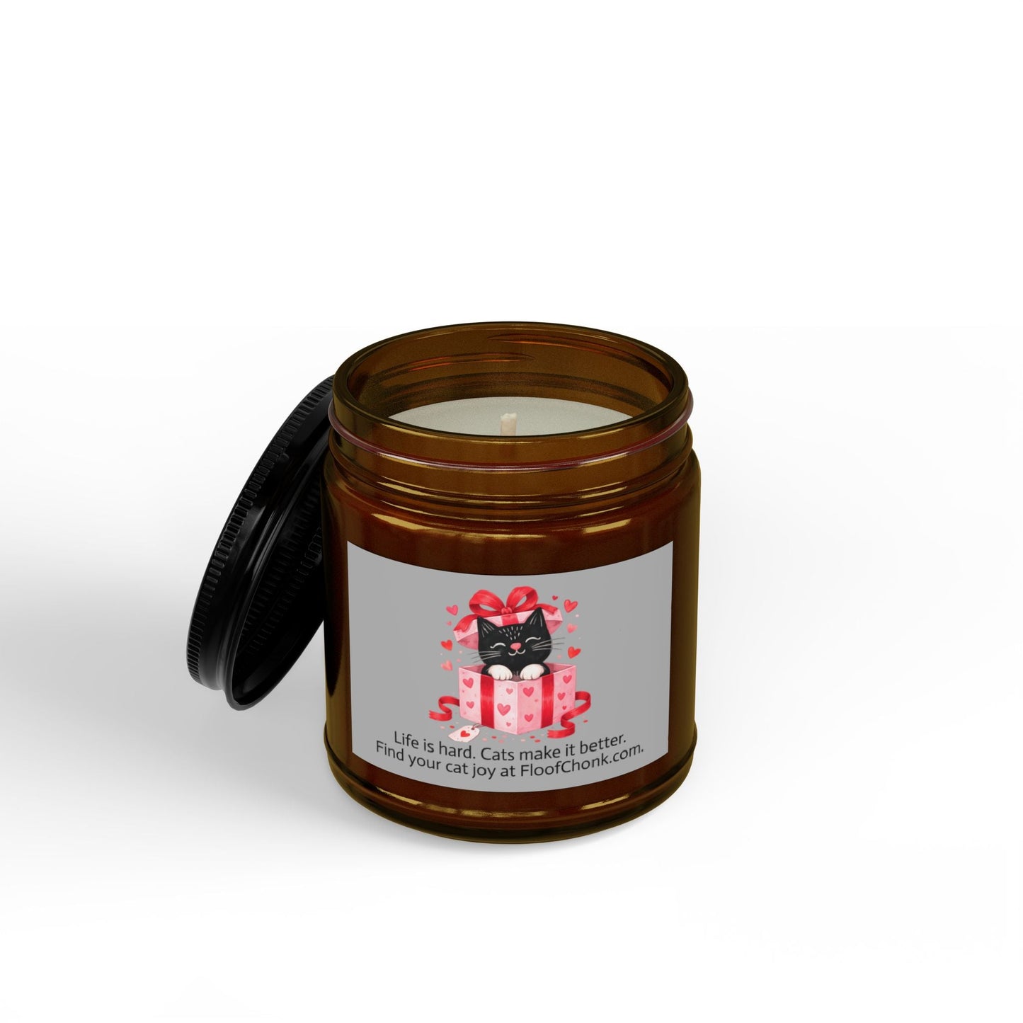 Soy Candle — 'Life is Hard, Cats Make It Better' Black - Lid Gift Candle (4 oz & 9 oz) - FloofChonk
