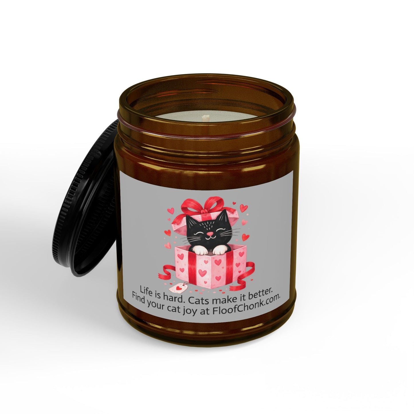 Soy Candle — 'Life is Hard, Cats Make It Better' Black - Lid Gift Candle (4 oz & 9 oz) - FloofChonk