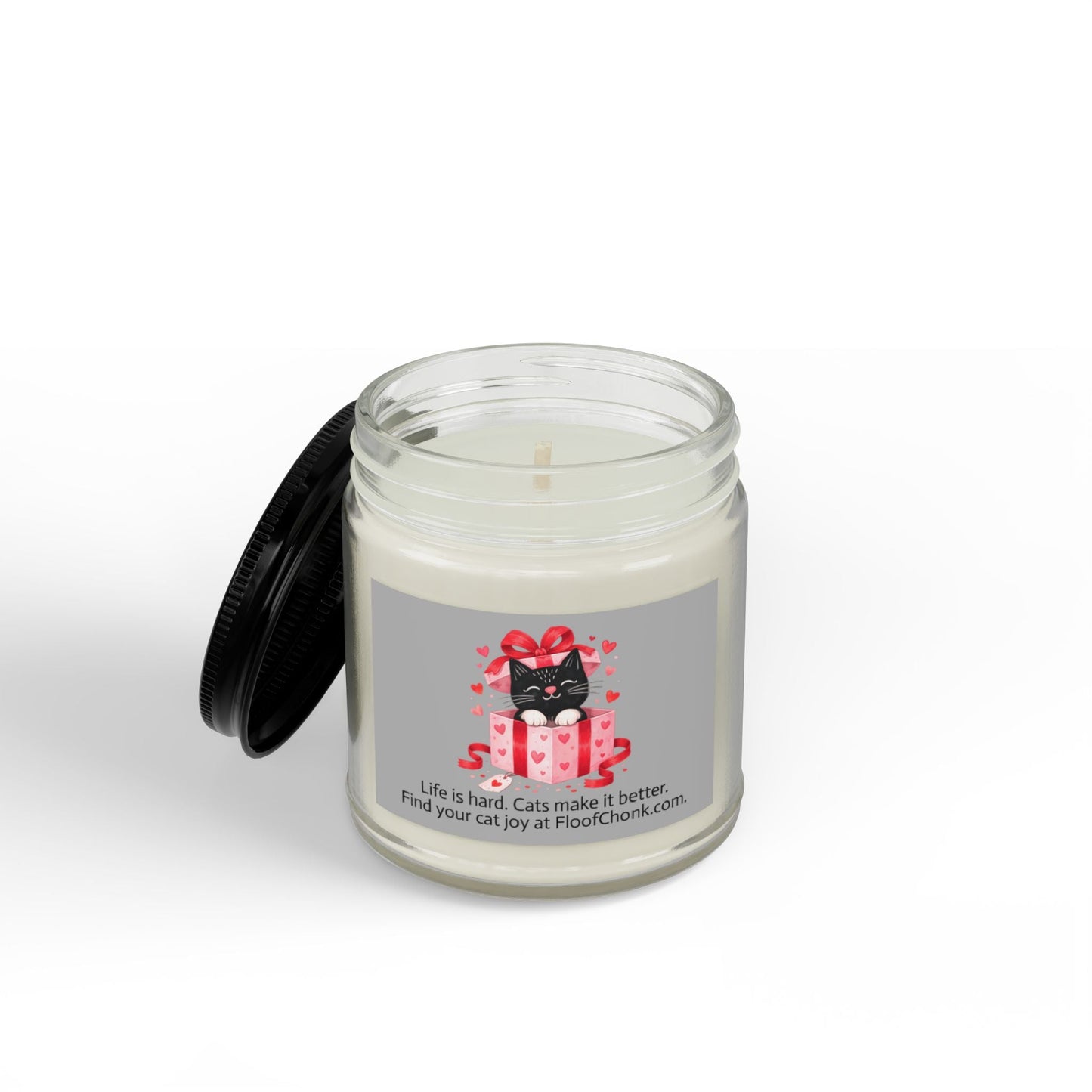 Soy Candle — 'Life is Hard, Cats Make It Better' Black - Lid Gift Candle (4 oz & 9 oz) - FloofChonk
