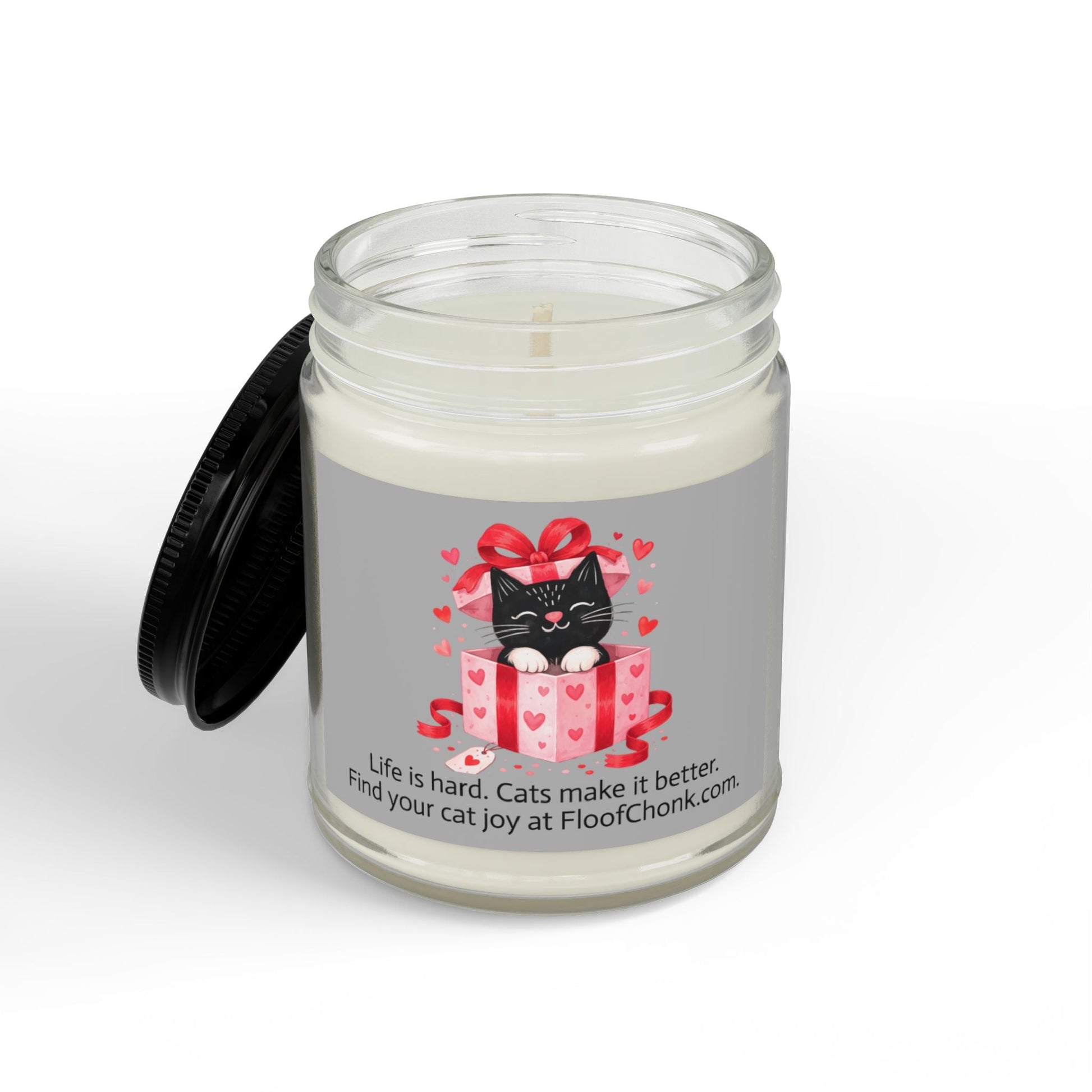 Soy Candle — 'Life is Hard, Cats Make It Better' Black - Lid Gift Candle (4 oz & 9 oz) - FloofChonk
