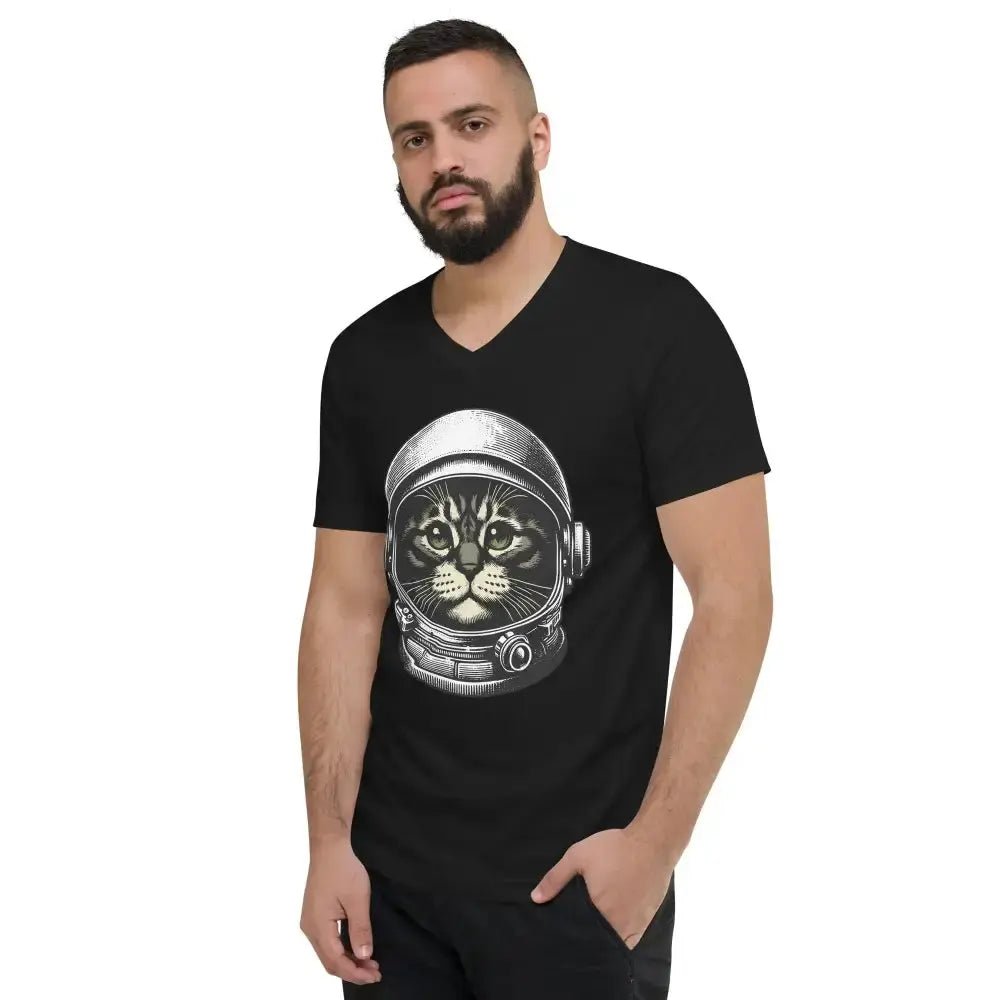 Space Cat Unisex Short Sleeve V - Neck T-Shirt - FloofChonk