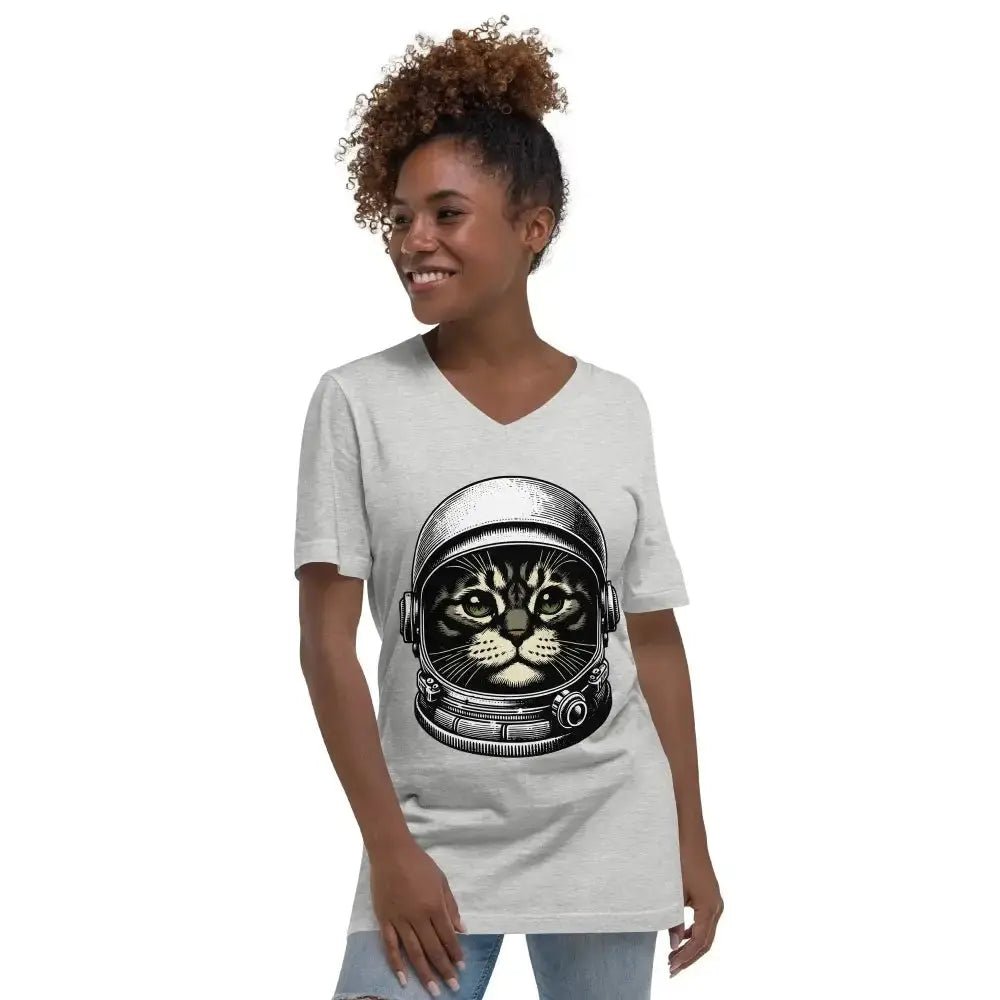 Space Cat Unisex Short Sleeve V - Neck T-Shirt - FloofChonk