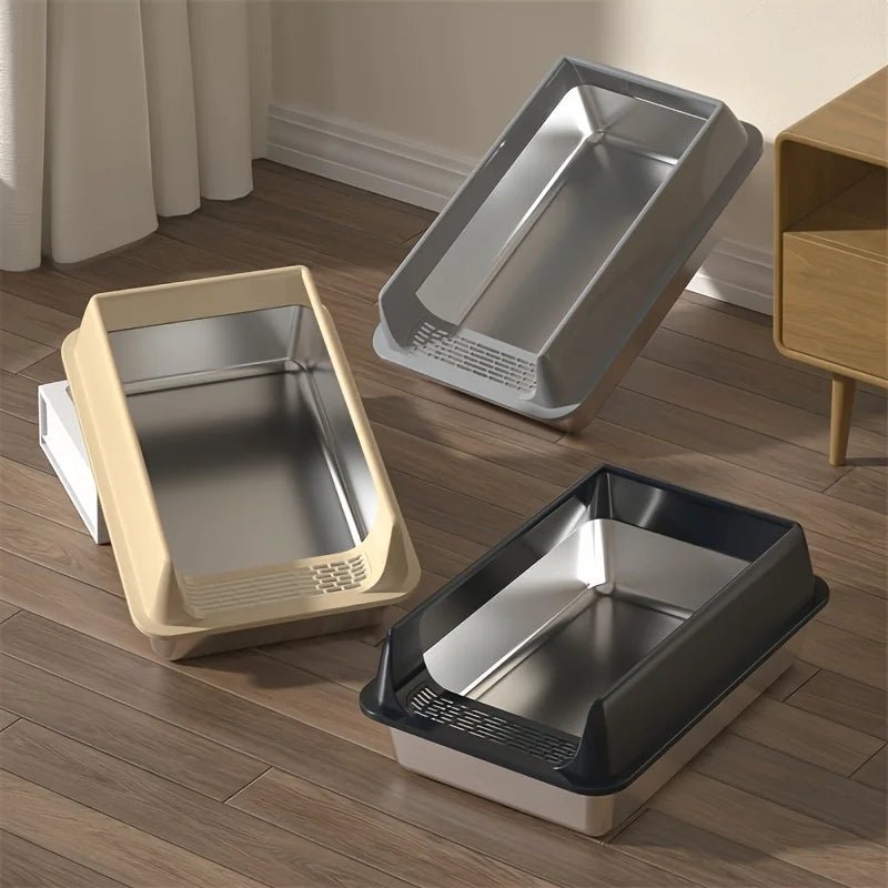 Stainless Steel Litter Box, Semi-enclosed Splash-proof And Leak-proof Design, Removable Lid, Suitable For Big Cats, And More - FloofChonk