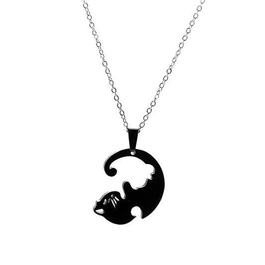 Stainless Steel Ornament Black White Cat Titanium Steel Necklace - FloofChonk