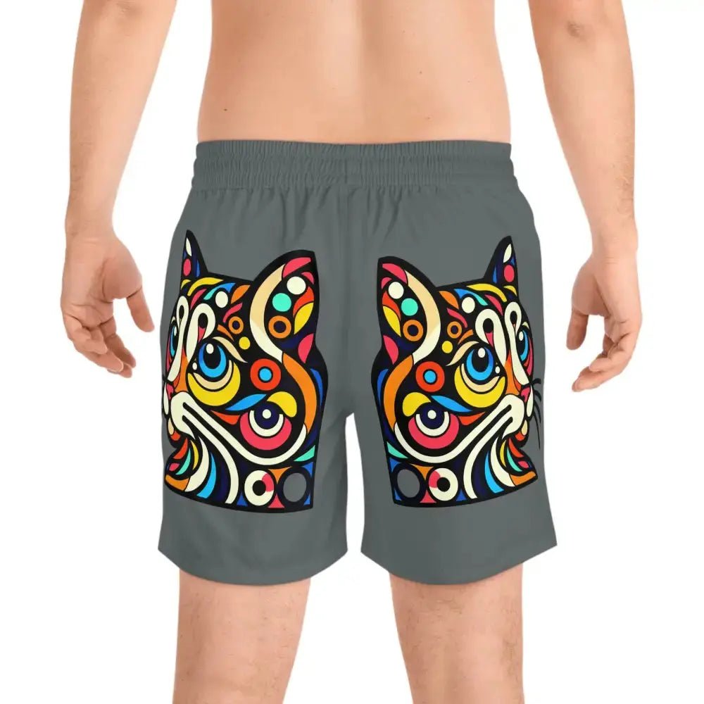 Swim Shorts - Pop Art Cat Print for Men - FloofChonk