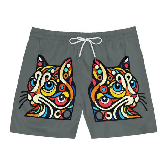 Swim Shorts - Pop Art Cat Print for Men - FloofChonk