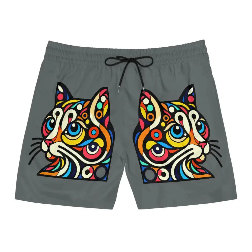 Swim Shorts - Pop Art Cat Print for Men - S / Black drawstring - Swim Trunks