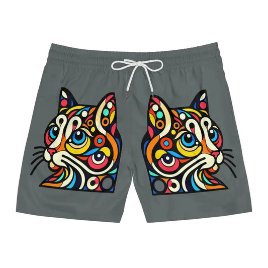 Swim Shorts - Pop Art Cat Print for Men - Swim Trunks
