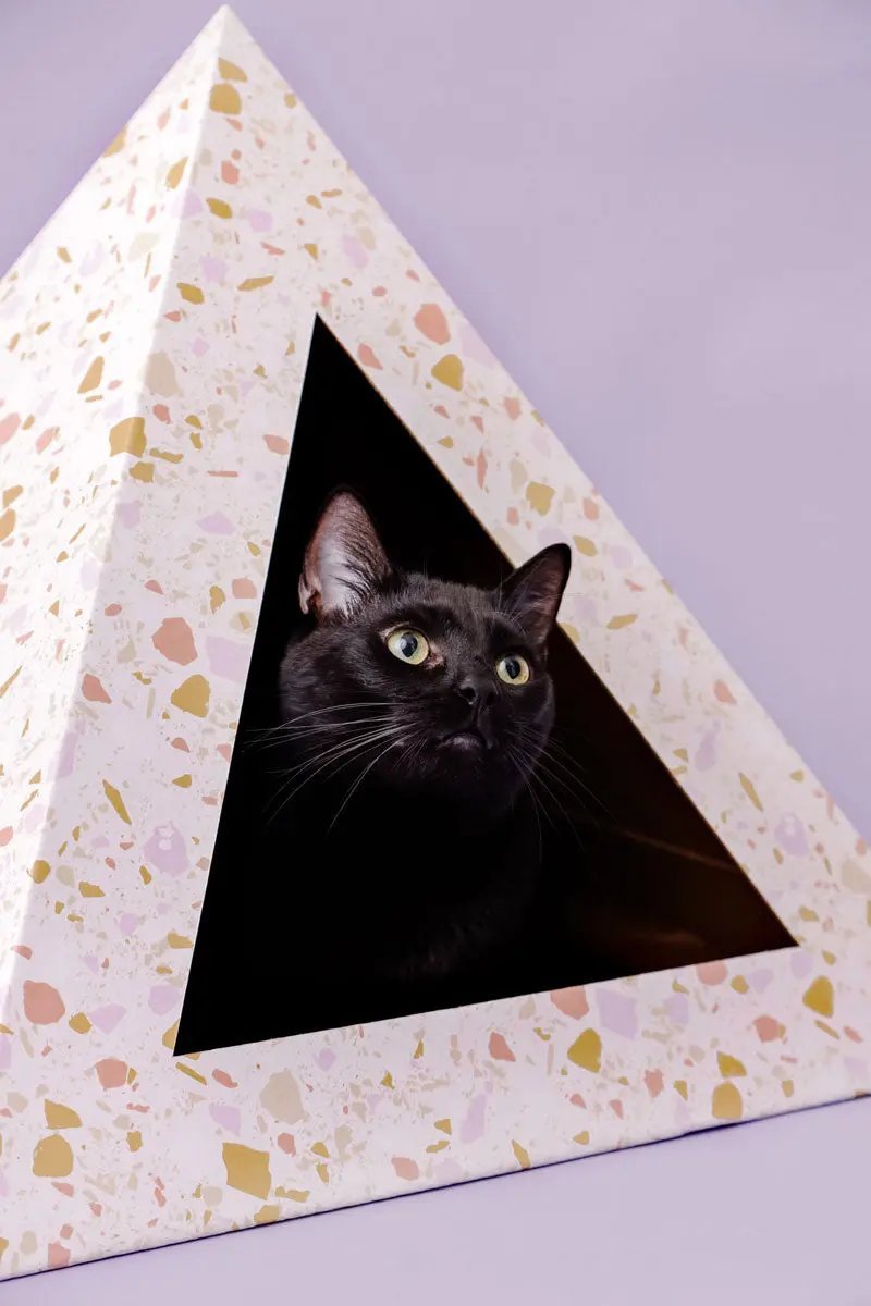 Terrazzo Cardboard Cat Pyramid - FloofChonk