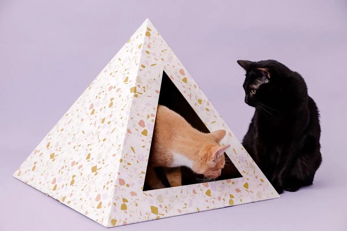 Terrazzo Cardboard Cat Pyramid - FloofChonk