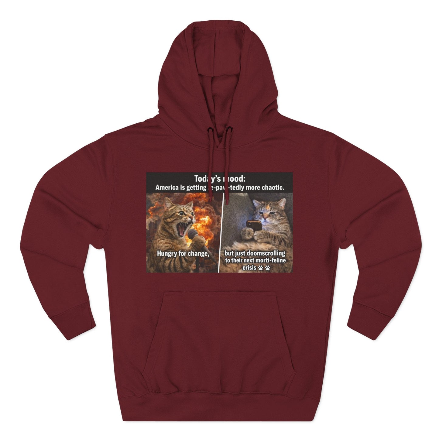 Three - Panel Cat Meme Hoodie — 'Today’s Mood' Feline Chaos Graphic Sweatshirt - FloofChonk